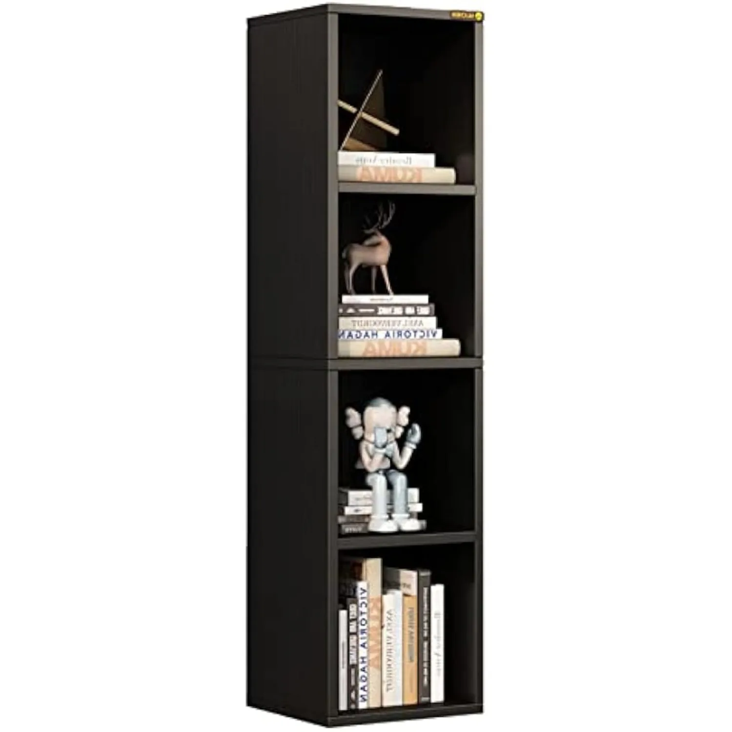 4 Cube Small Bookshelf,Narrow Storage Organizer Shelf,Wooden Corner Bookcase,Modern Thin Cubes Organizer Display Shelving, Black