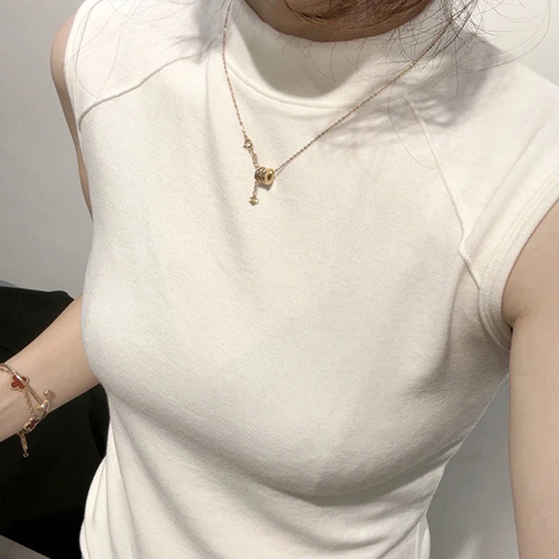 Tank Tops Women Sexy Camis Casual Sleeveless Spaghetti Strap Top Half Turtleneck Cropped Vest All-match Cropped Top Y2K Clothing