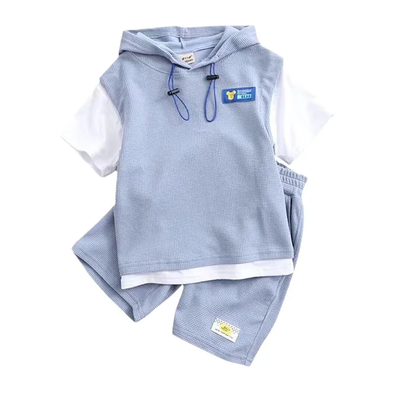 Summer Baby Boy Clothes Set Hoodies T-shirts and Shorts Suit Children Girls Waffle Patchwork Top Bottom 2pcs Outfits Tracksuit