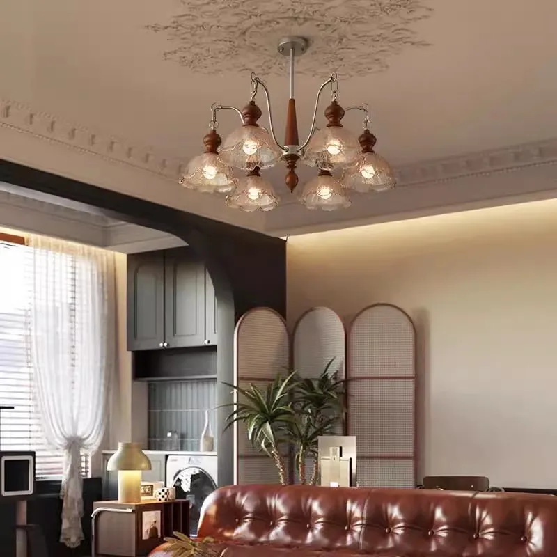 Lámpara de nogal retro francesa, crack de hielo, viento del sudeste, candelabro