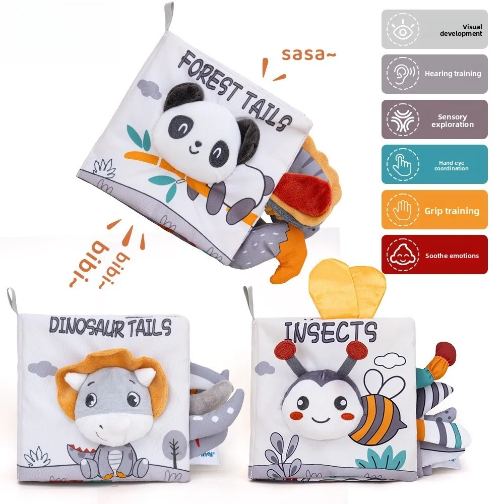 

Simple Style Tailed Fabric Book 3D Tactile Design Durable Material Safe For Mouthing Early Learning Enlightenment Companion Toy