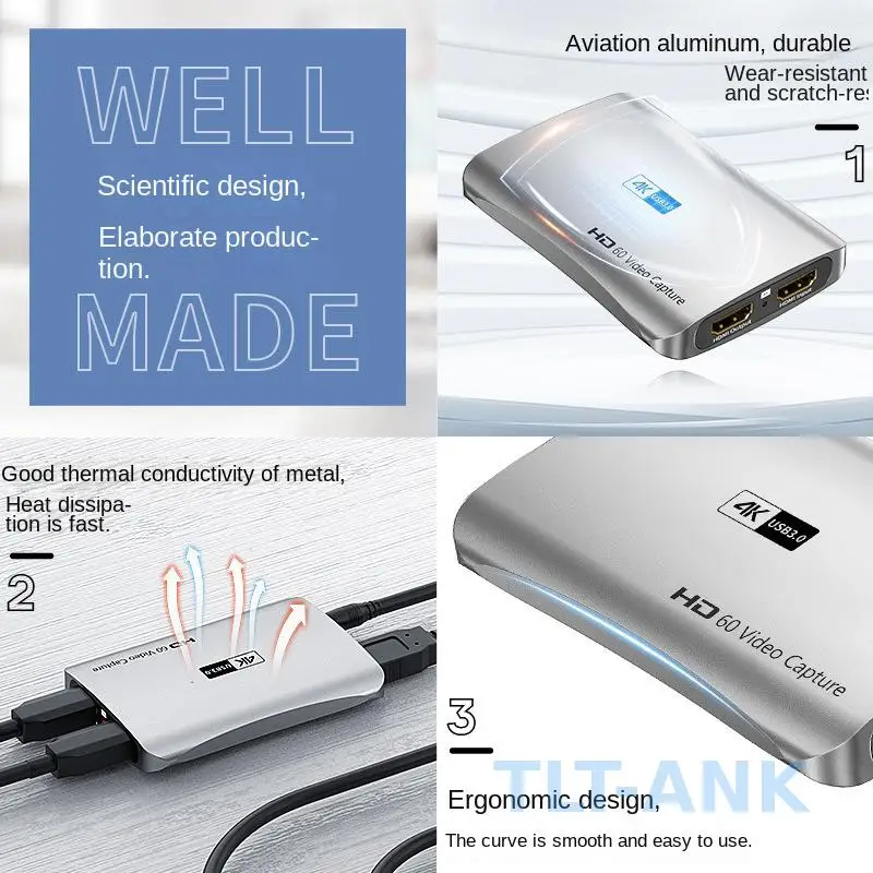 4K@60Hz HDMI Video Capture Card USB3.0 with Loop Out 1080P@60fps Game Live Streaming & Recording Box