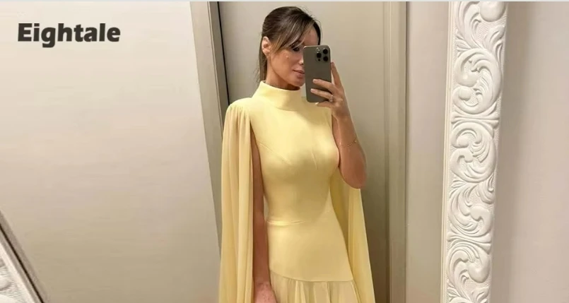 

Eightale винтажные вечерние платья для свадебной вечеринки с высоким воротом на заказ шифоновые желтые арабские платья русалки для выпускного вечера