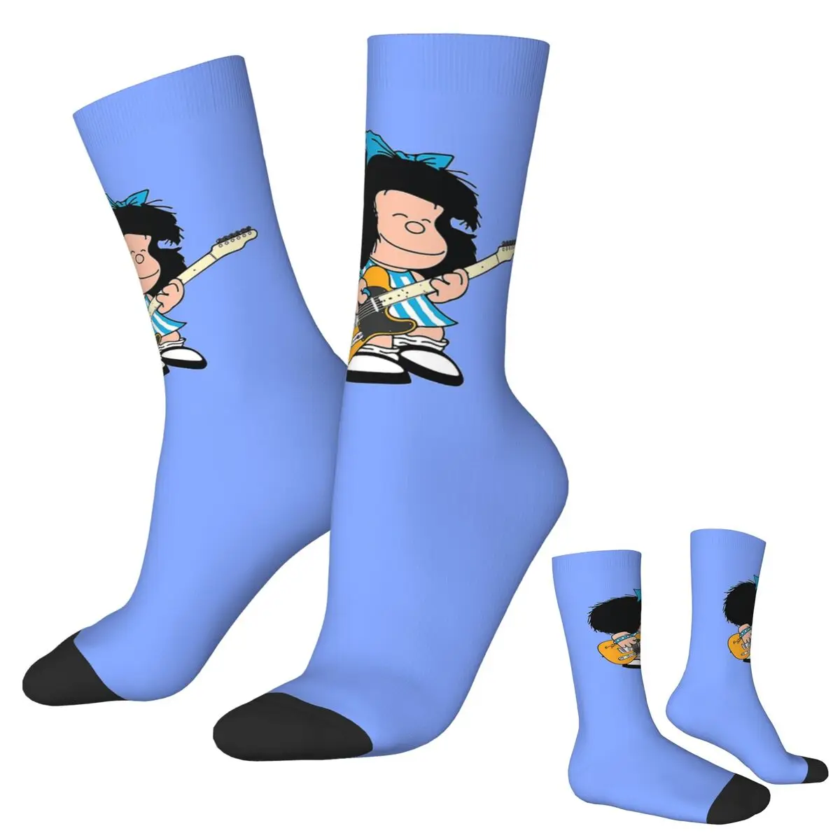 Kaus Kaki Kotak-kotak Anime Mafalda Stoking Penyerap Keringat Harajuku Aksesori Kaus Kaki Panjang Sepanjang Musim untuk Hadiah Natal Uniseks