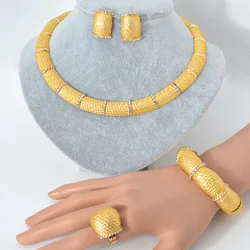 Elegant 18K Gold Plated Jewelry Set Women Luxurious Necklace Earrings Bracelet Ring 4pcs Jewelry Set Wedding Party Accessories