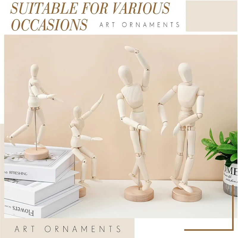 

J1UL1N 4 Pcs Posable Wooden Mannequin Figure Wood Human Model Drawing Figure For Sketching Painting Christmas Desk Decor