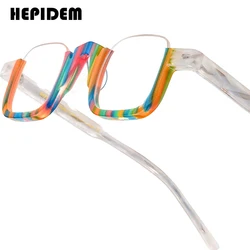 HEPIDEM Acetate Glasses Frame Men Semi Rimless Retro Square Eyeglasses Japanese Handmade Spectacles Vintage Half Eyewear 9352