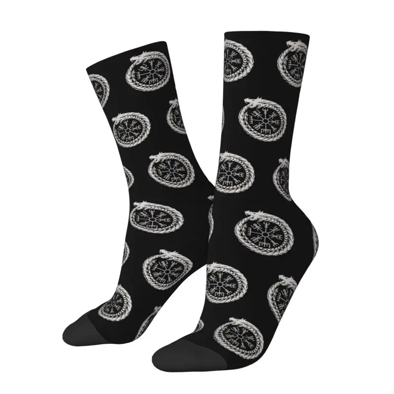 Funny Mens Vegvisir Jormungandr World Serpent Dress Socks Unisex Comfortable Warm 3D Printed Norse Viking Compass Crew Socks