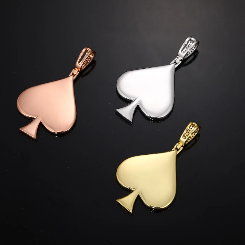 Custom Photo Pendant Necklace Chain Brass 5A Zircon Spades Photos Pendant Hip Hop Jewelry Personalized Custom Name Engraved