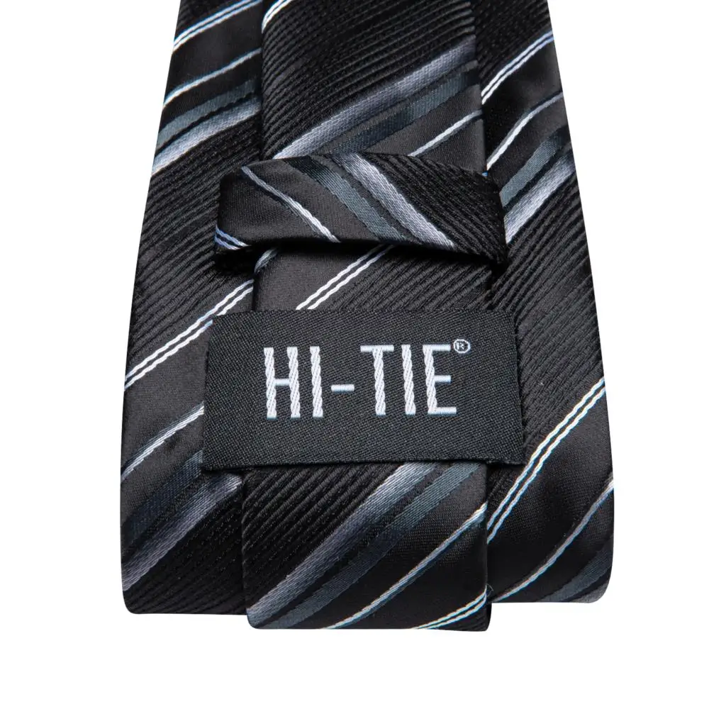 Schwarz gestreifte Krawatte für Männer neue elegante Herren Krawatte Tasche quadratische Manschetten knöpfe Bräutigam Hochzeit Zubehör Hi-Tie Design Großhandel