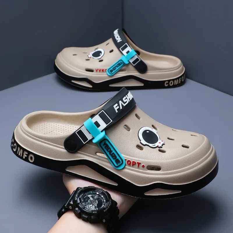 Mens Trendy Cave Shoes Summer Outer Wear Cartoon Fashion Home Home Couple Non-slip Cave Sandals Beach Baotou Slippers Mens