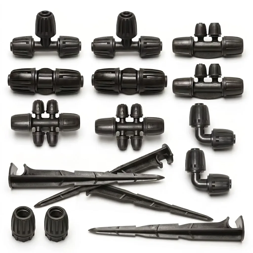 Drip Irrigation Tee Elbow Coupling End Plug 1/2 Inch Tubing Locked Connector Fittings For Automatic Garden Water System Supply