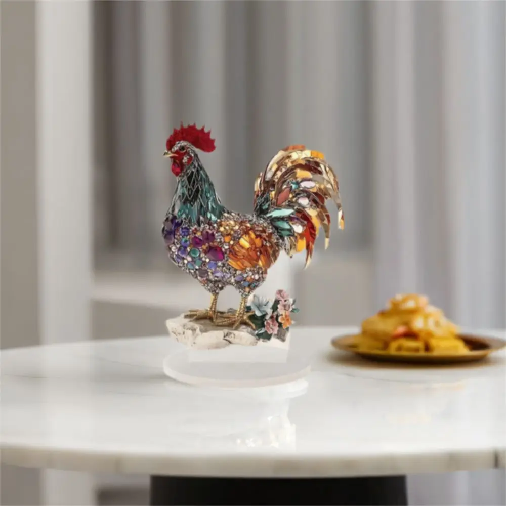 الاكريليك الديك زخرفة الإبداعية 2D شقة الحيوان تمثال زخرفة رائعة الملونة المنمنمات تمثال النحت هدية #4