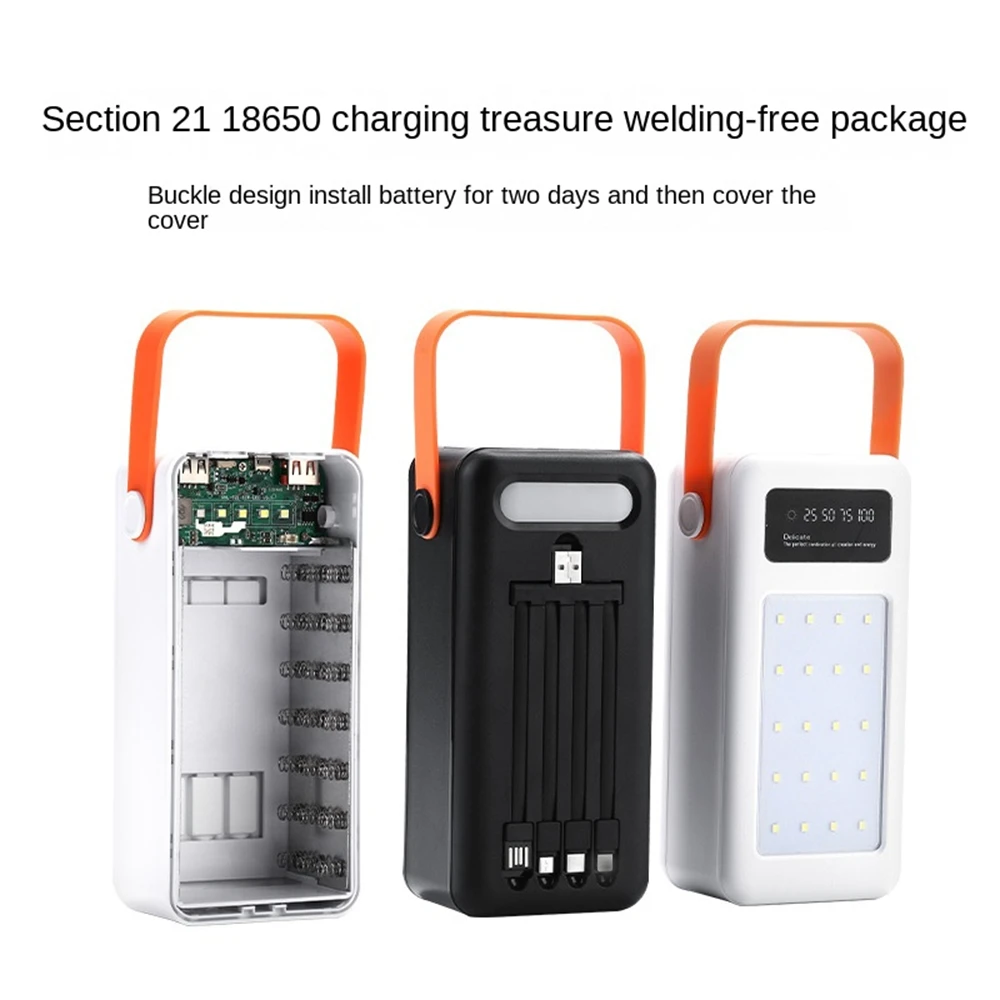 21x18650 10W 22.5W Power Bank Case Camping Light with Type C Charging Cable Fast charging Mobile Power Bank Case Solderless