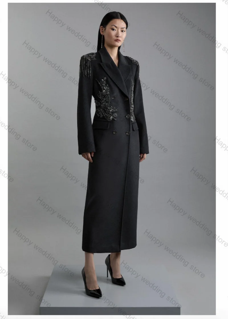 

Cashmere Wool Formal Women Suit 1 Piece Blazer Crystals Double Breasted Business Office Lady Coat Jacket Customized Outfit