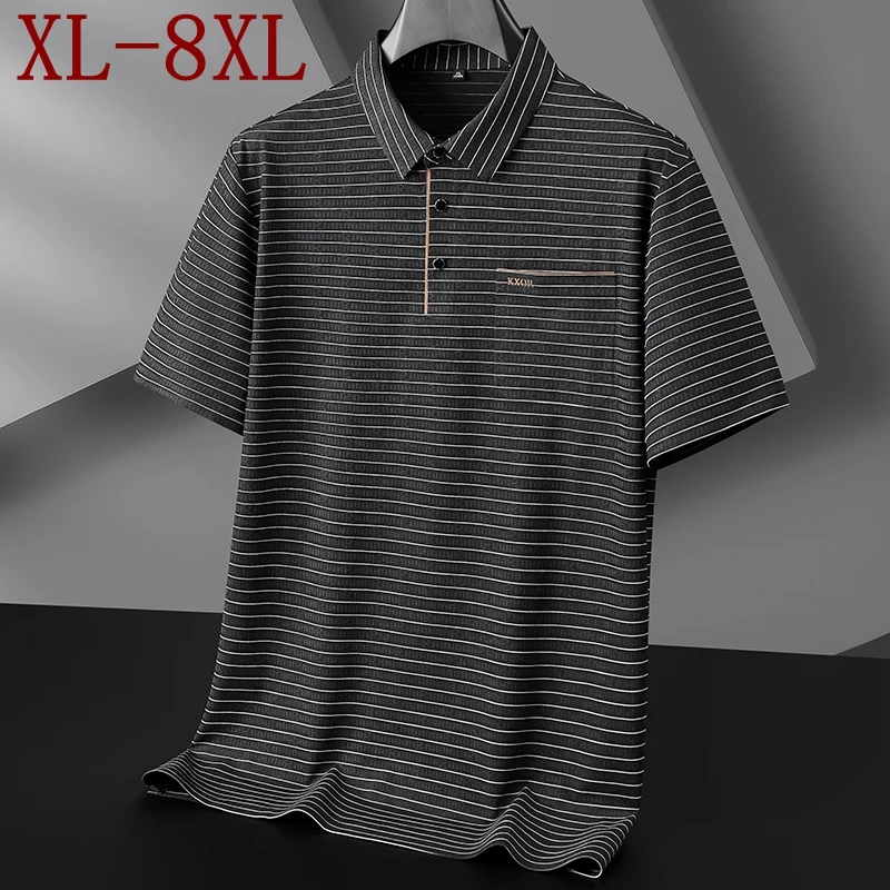 

Мужские поло-рубашки 8XL 7XL 6XL, новинка лета 2026, элитные, модные, в полоску, с карманом, свободного кроя