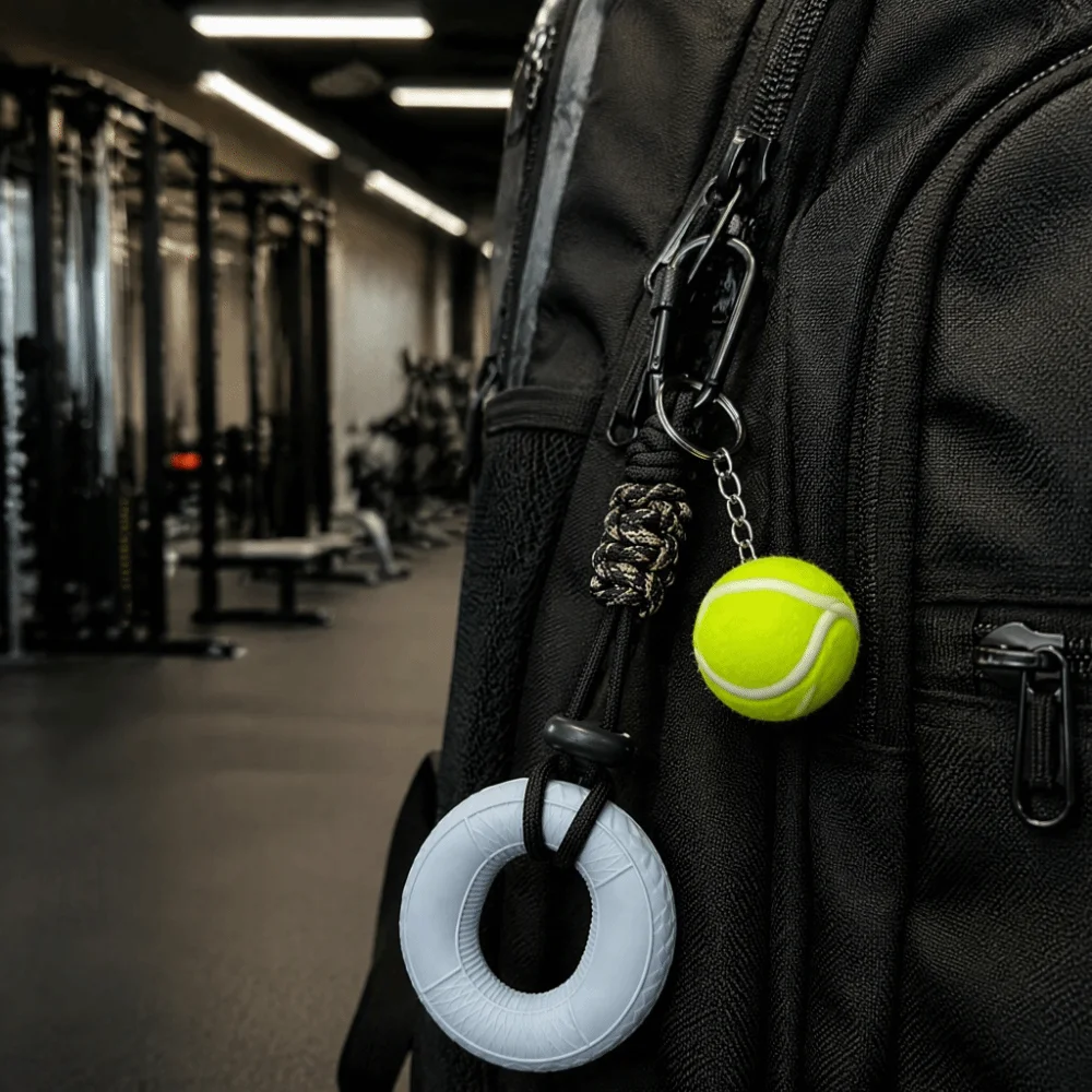 Soft Squeezable Material Grip Strength Trainer Compact Lightweight Tennis‑Shaped Fidget Keychain Creative Design