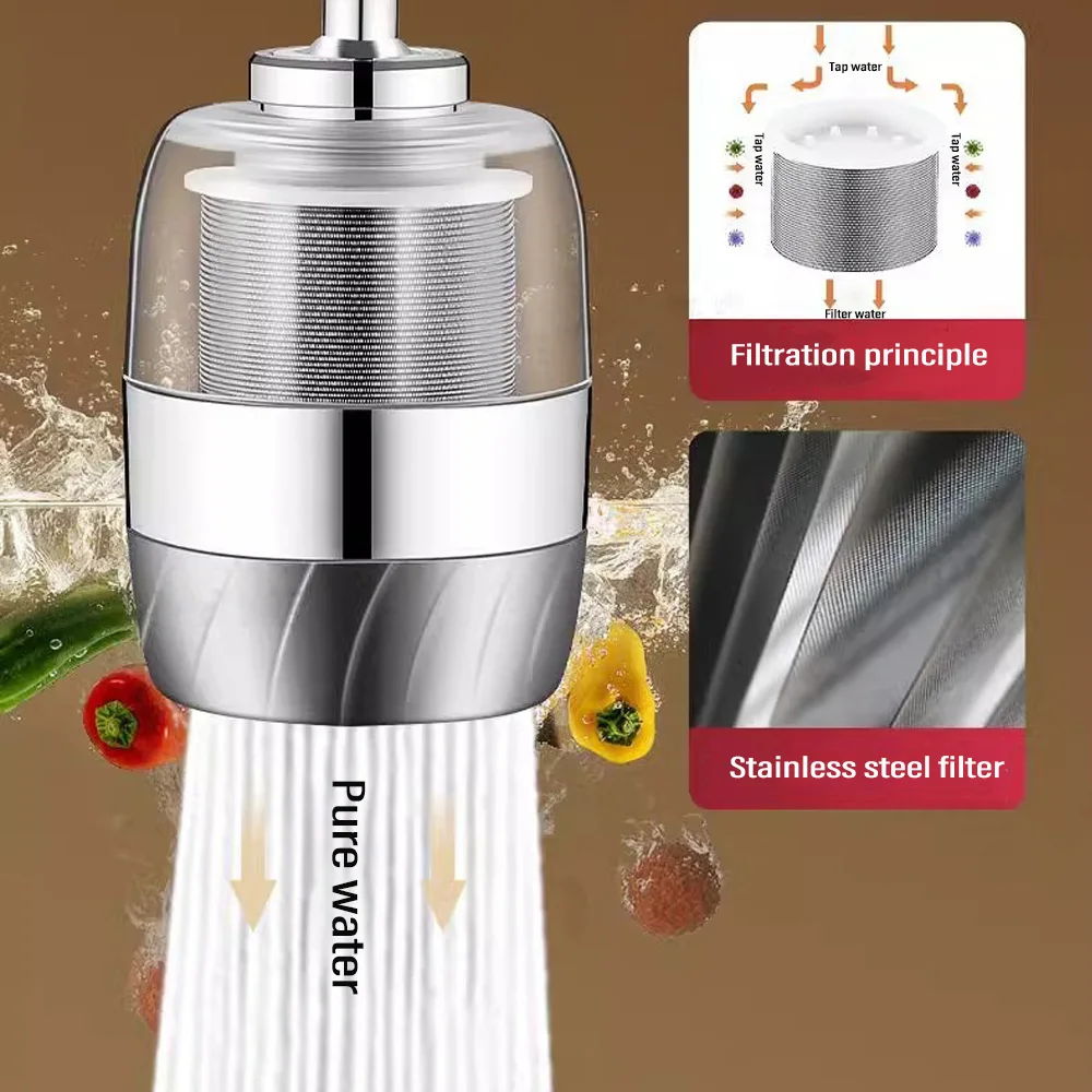 Kitchen Stainless Steel 3 Modes Faucet 360 Degree Rotate Bubbler Nozzle Double-Layer Depth Filtration for Kitchen Washbasin