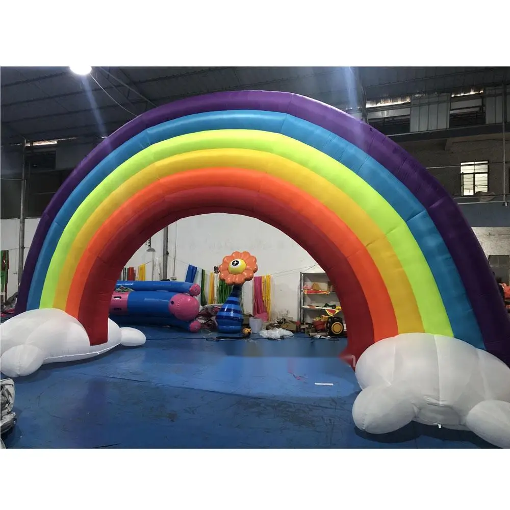Huge Colorful Rainbow With Clouds Inflatable Entrance Gate Blow Up Wedding Arch Backdrop For Outdoor Event Decor