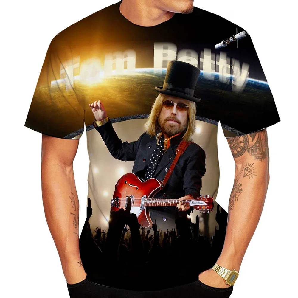 2024 Hot 3D Printed T-shirt Rocker Tom Petty Short Sleeve Top Oversized Loose Party Music Festival Street Fashion Unisex Shirt