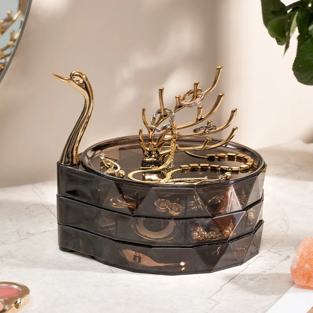 

Swan Shape Swan Jewelry Box Durable Luxury 3layer Jewelry Storage Box Solid Color Multi-layers Bracelet Storage Rack