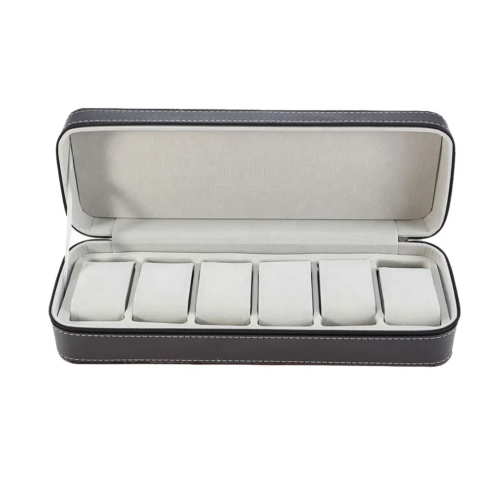 

6 Slots Watch Storage Box Organizer with Jewelry Decoration for Home Portable Travel Use Dustproof Zipper Design