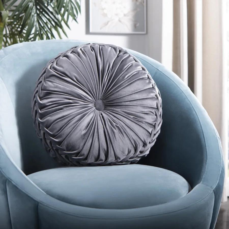 

Leila 18" x 18" Round Tufted Plush Pillow, Grey