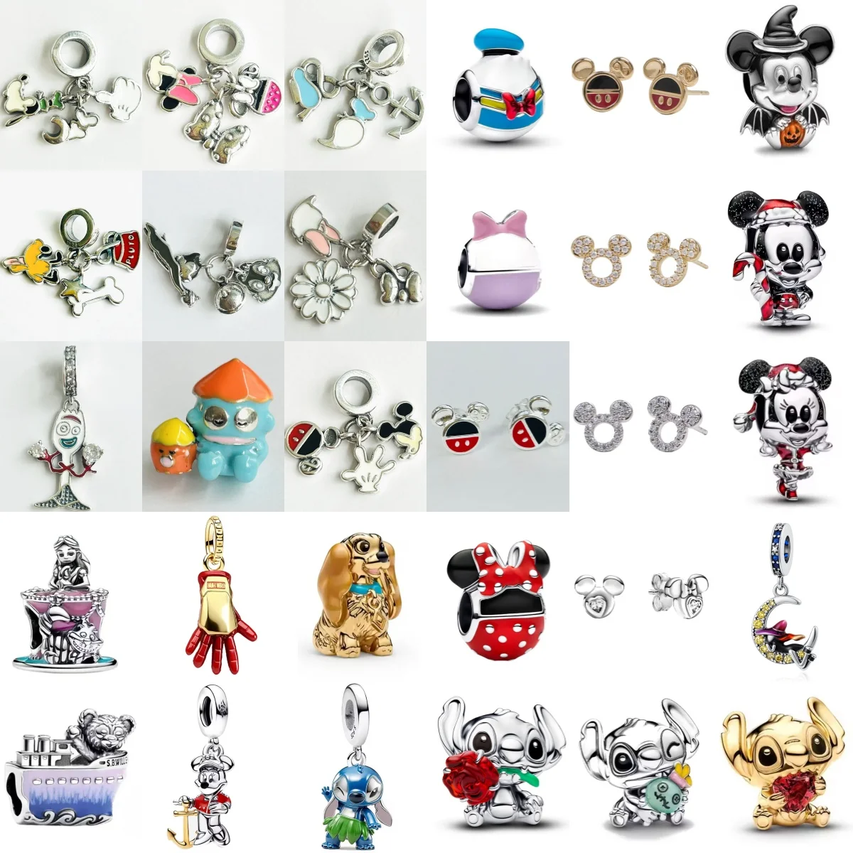 Disney 2026 New 925 Silver Duck Puppy Cat Pendant Bead Charm