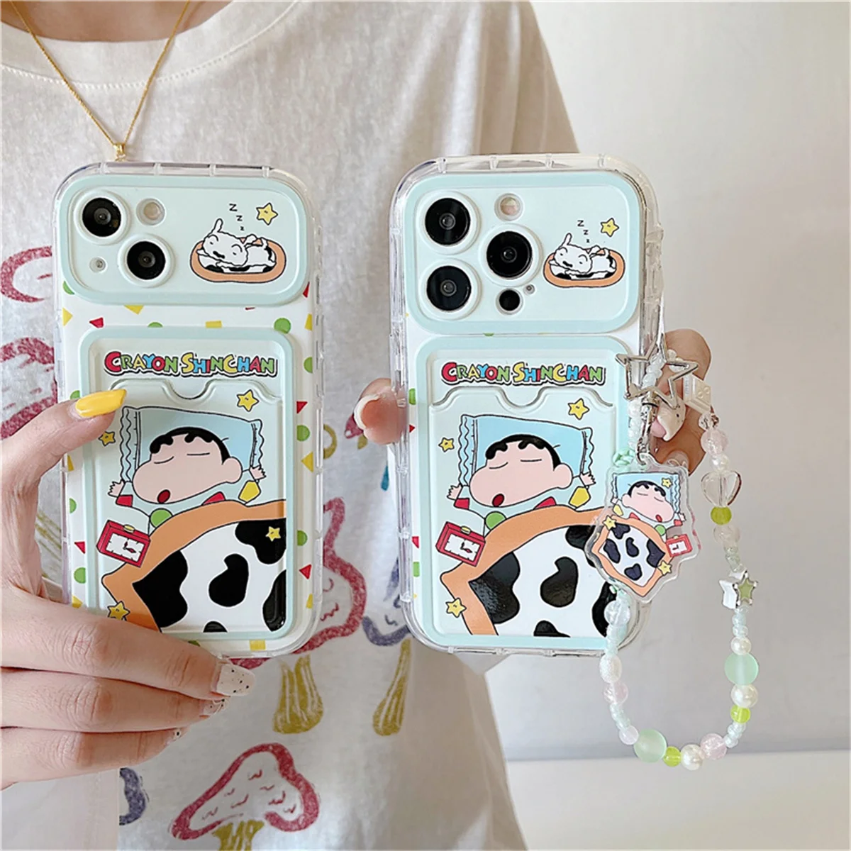 

Kawaii Cartoon Sleeping Boy Phone Case For iPhone 16 Pro 14 15 Pro Max Cover with Card Holder Chain Shockproof Cute Cases