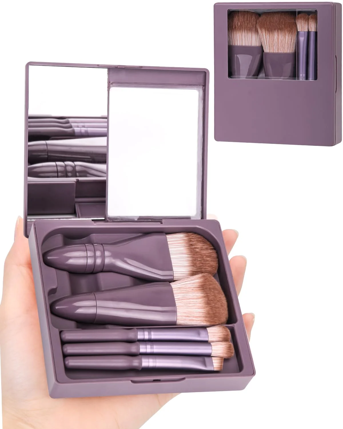 5pcs Mini Complete Function Cosmetic Brushes with Mirror Shell Portable Travel Makeup Brush  With mirror Set