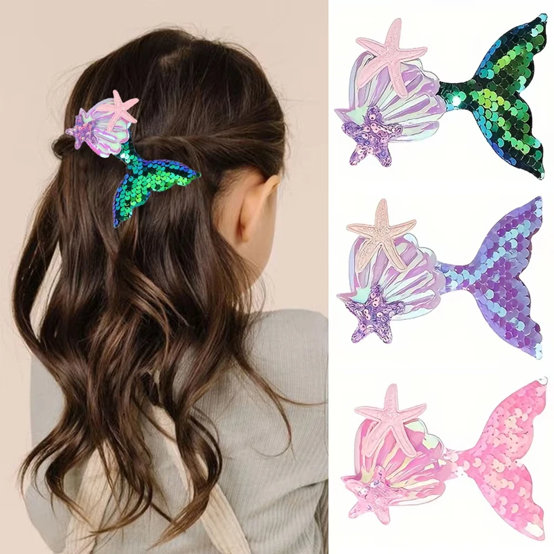 1PC Schöne Meerjungfrau Prinzessin Haarspange für Mädchen Glänzende Seestern Haarnadel Baby Kind Bang Dekorative Clips Cartoon Bunte Kopfbedeckungen