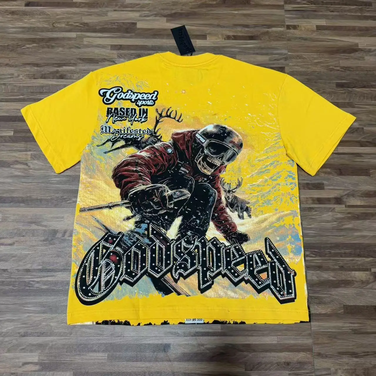 Godspeed Cotton T-Shirt Men's Streetwear Casual Short Sleeve Print High Street Loose Fit Heavyweight Double Thread Pure Cotton