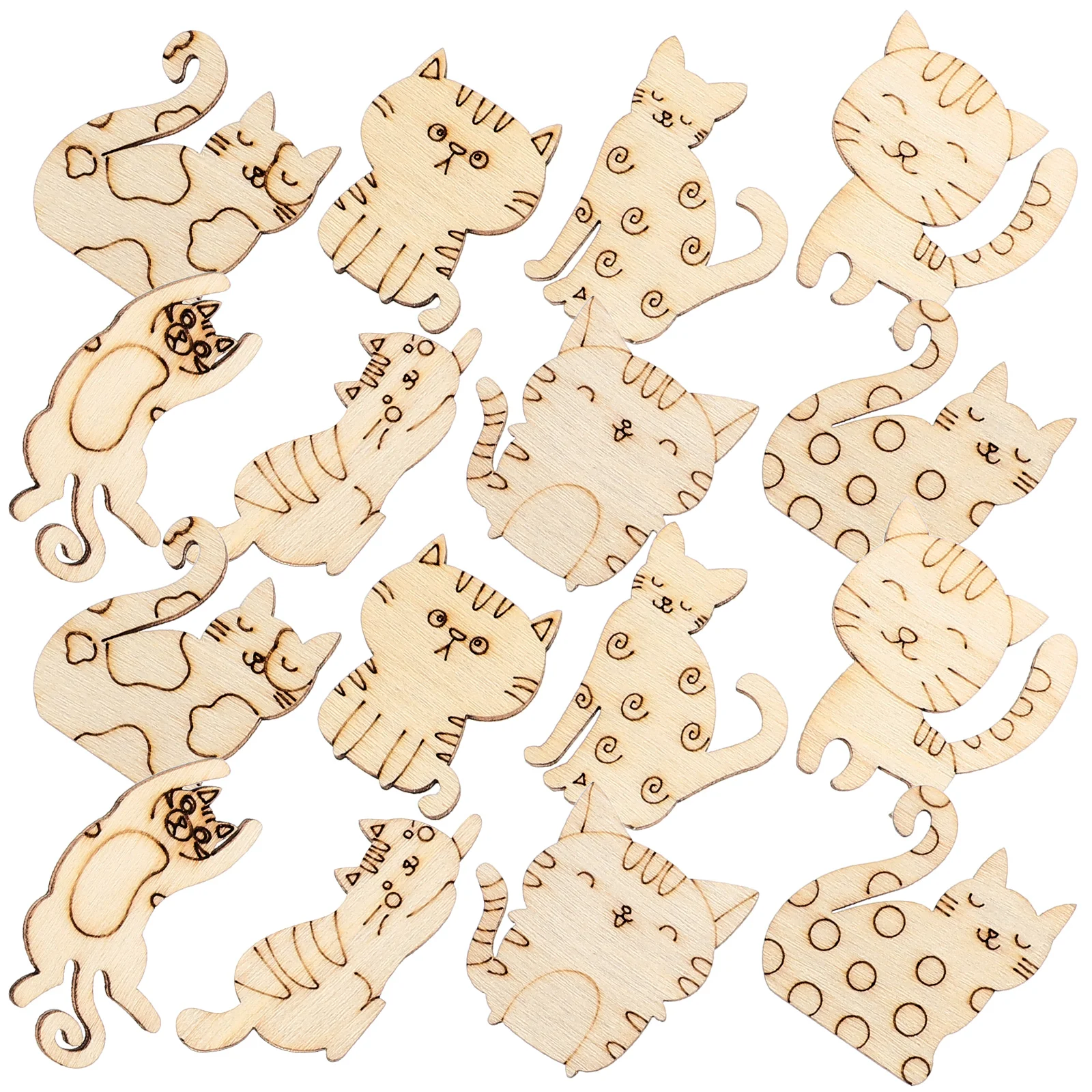 

100 Pcs Cat Shaped Wood Cutouts Unfinished Wooden Craft Shapes Kids Toys Smooth Edge Diy Decor Wood Chips Graffiti