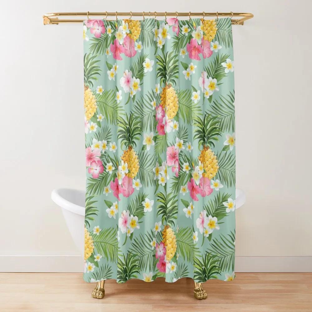 

Hawaiian Pineapple and Tropical Flowers Shower Curtain Shower Set Bathroom Deco Curtain