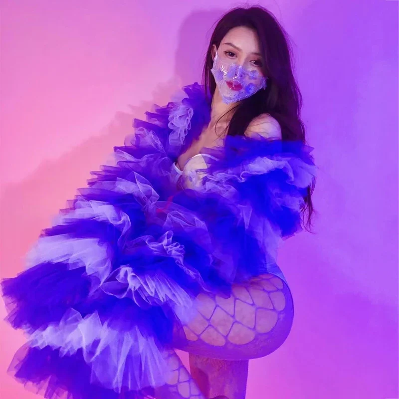 Sexy Tube Top Blauw Kant Taart Mouwen Jas Broek Vrouwen Pole Dance Kleding Dj Ds Stage Rave Outfit Prestaties Clubwear XS3867