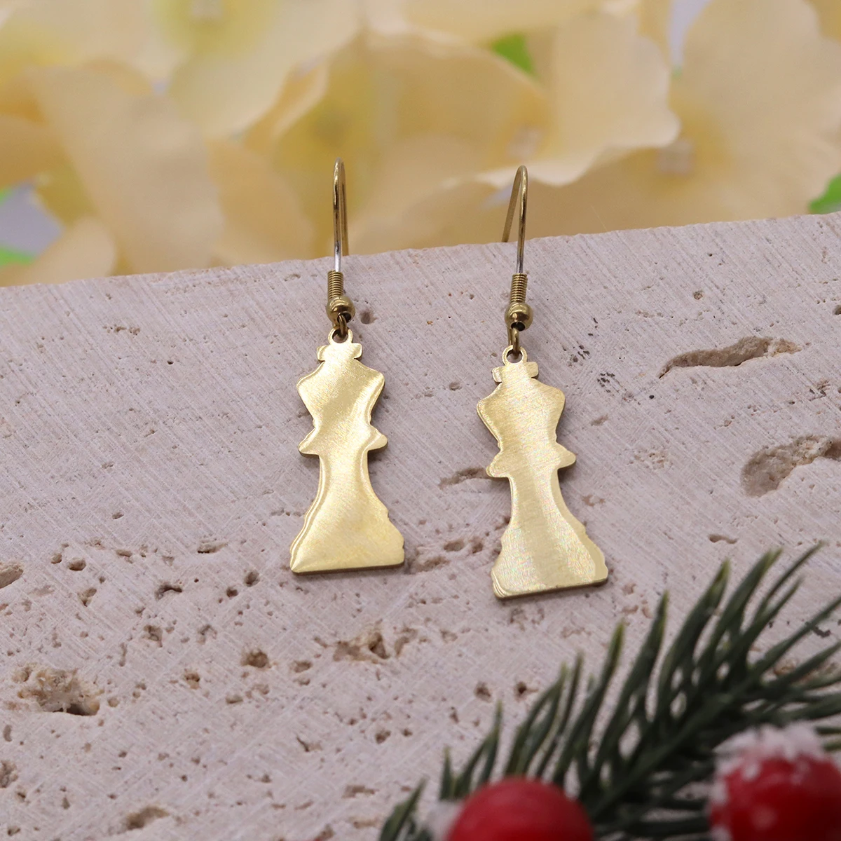 Kinitial Stainless Steel Chess Queen Piece Dangle Earrings Chess Figure Drop Ear Jewelry For Women Game Theme Fashion Daily Wear