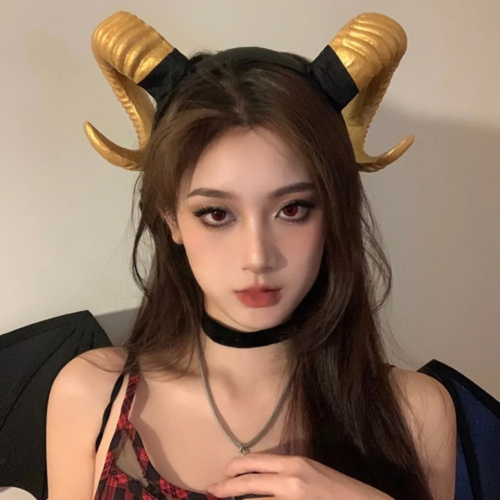 Artificial Black Demon Horn Headwear Realistic Gothic Halloween Devil Headband Reusable Unisex Goat Horn Hair Hoop Christmas