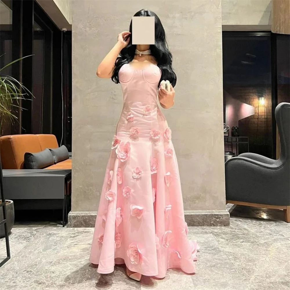 

Tarot Pink Sweetheart Flowers Prom Dresses Saudi Arabia Satin A Line Sleeveless Formal Evening Gowns Floor Length فساتين سهرة