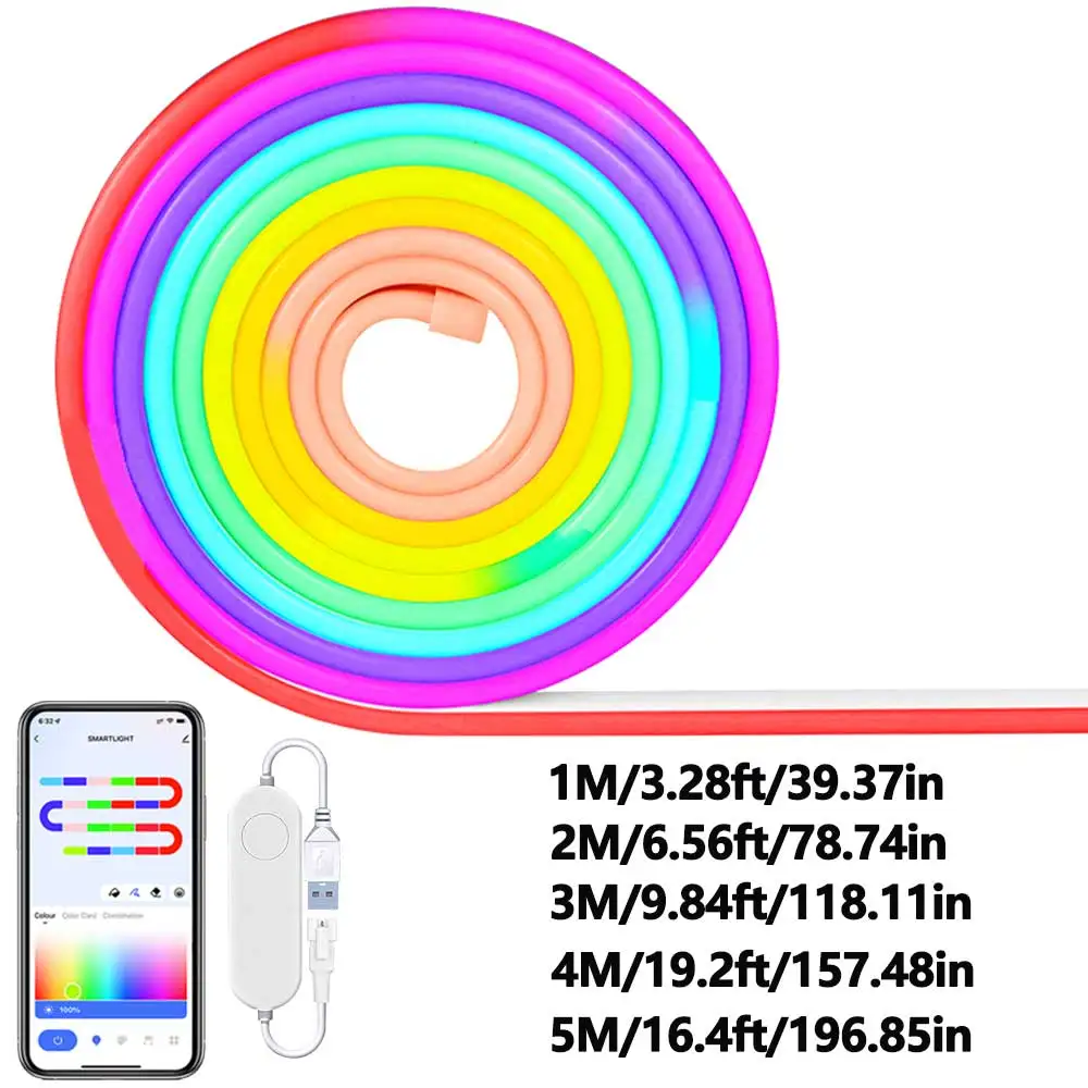 Imagem -06 - Led Neon Light Strip para Iluminação Doméstica Luzes Impermeáveis de Corda de Néon Lâmpada Inteligente App Cor dos Sonhos Tuya Wifi Usb 5v