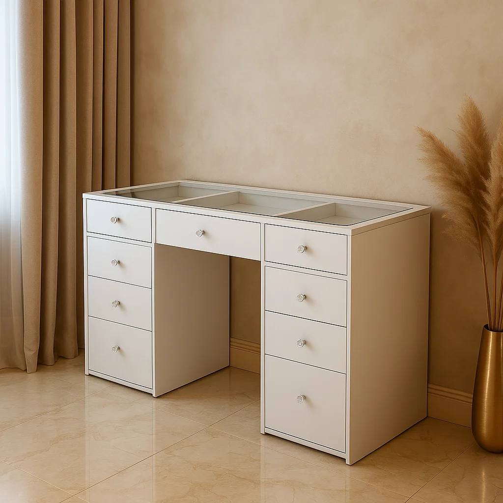 Modern Girl White Crystal Makeup Dresser Desk Makeup Mirror Light Glass Desktop