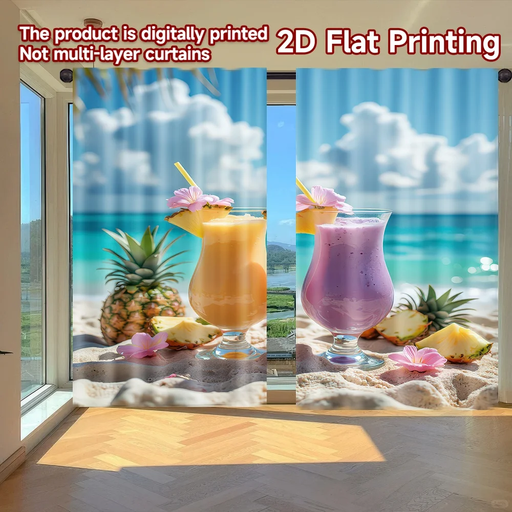 2D flat printing 2pcs Curtains Tropical Beach Cocktails(1) Digital Printed Polyester Drapes All Season Party & Holiday Decor Use
