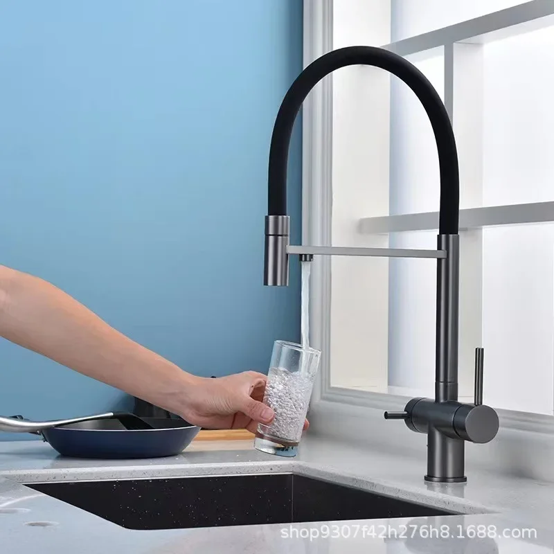 Kitchen Water Filter Faucet Dual Spout Pure Drinking Water Mixer Tap Rotation Water Purification Feature Taps Kitchen Crane