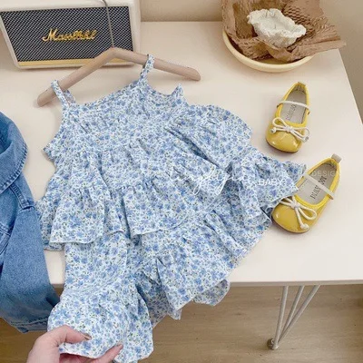 Baby Girls\' Clothes Suit Children 2023 Spring Summer New Kids Denim Jacket Coat + Suspender Floral Dress 2PCS Clothing Set