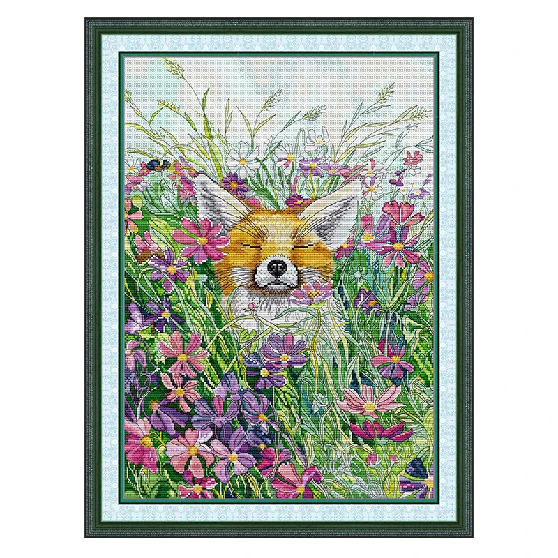 The Intoxicated Fox Patterns Counted Cross Stitch Set DIY 11CT 14CT 16CT Stamped DMC Cross-stitch Kit Embroidery Needlework