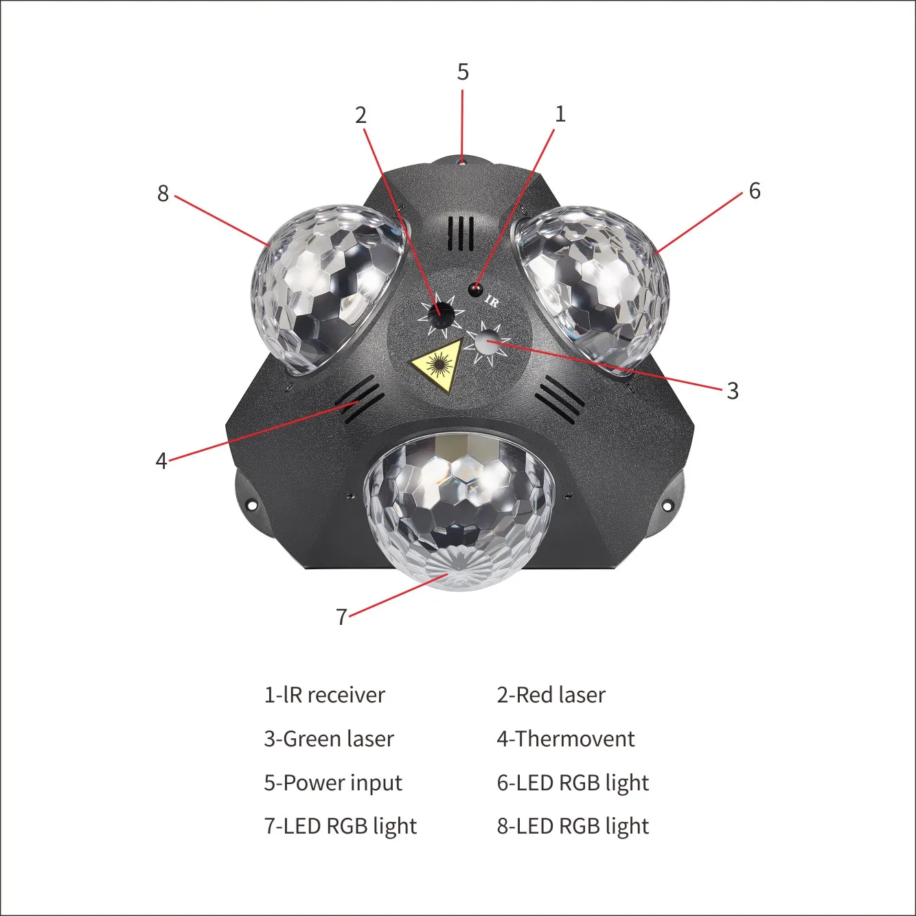 Party Lights Dj 3-Head Disco Ball Light with Pattern Projection and Sound Control with Remote Control Laser Light Rgb Colorful Background Light