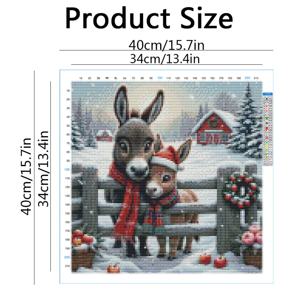 Embroidery Sets Donkey Animal Winter Snow Printed Canvas Needlework Threads Cross Stitch Kits Christmas 11CT Wall Decor