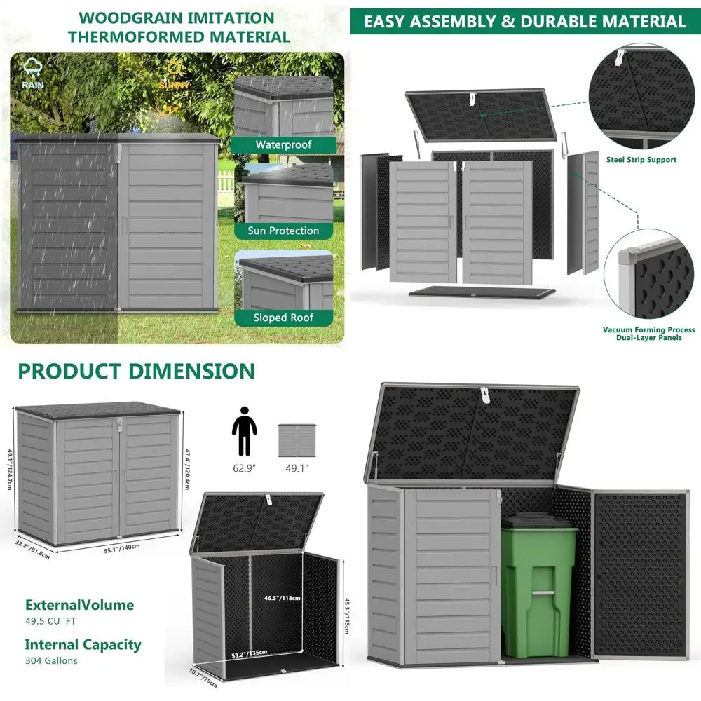 

Пластиковый навес для улицы 4,6 x 4,1 фута с двойным замком, идеально подходит для мусорных баков и хранения садового оборудования