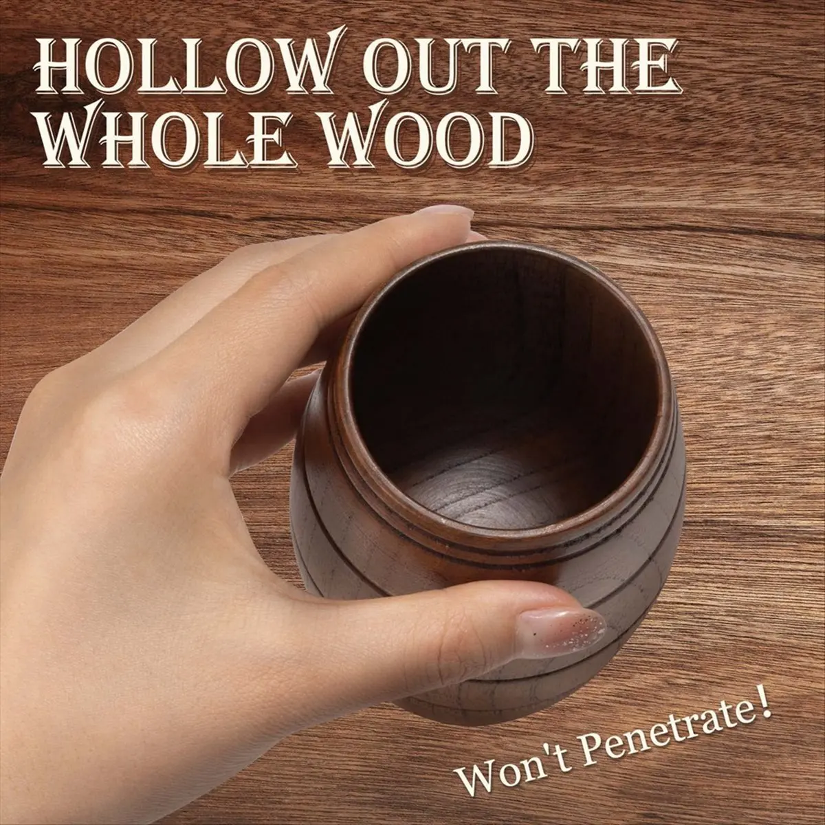 X10A 2 Pieces Classical Wooden Shaped Beer Mug, Handmade Tea Cups, for Coffee, Hot Drinks, Milk, Wine, 210Ml