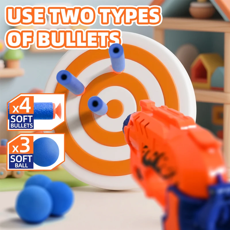 Pistola de balas suaves de EVA para niños, juguetes para niños, juego al aire libre, expulsión duradera, balas de ventosa seguras y divertidas, regalos de cumpleaños para niños