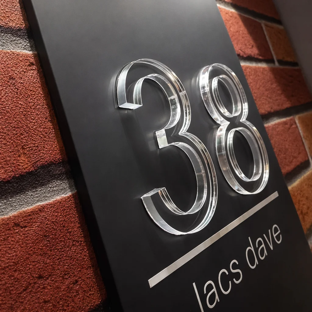 House Number Outdoor Entrance Sign, Custom Acrylic Address Plate with Solar Lights, 3D Acrylic Numbers for Home